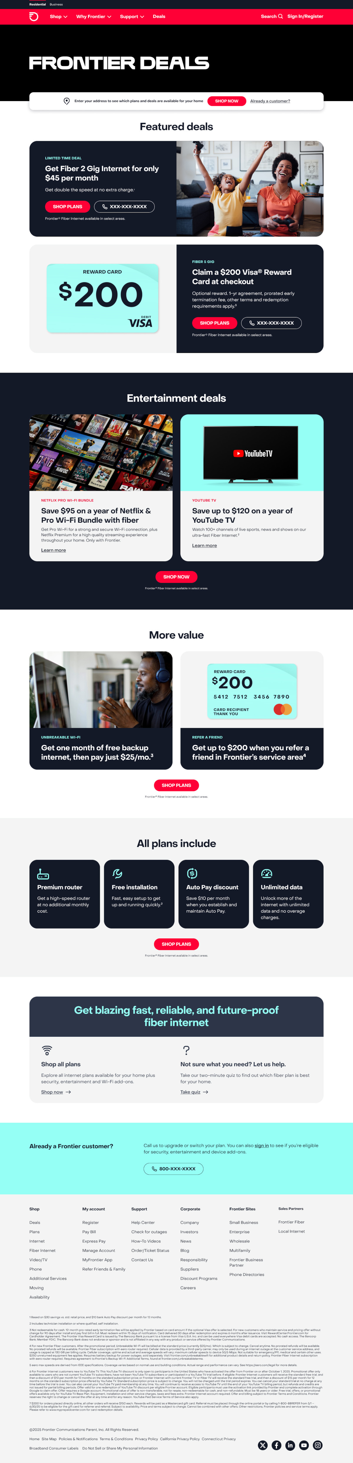 Frontier Internet Deals Page